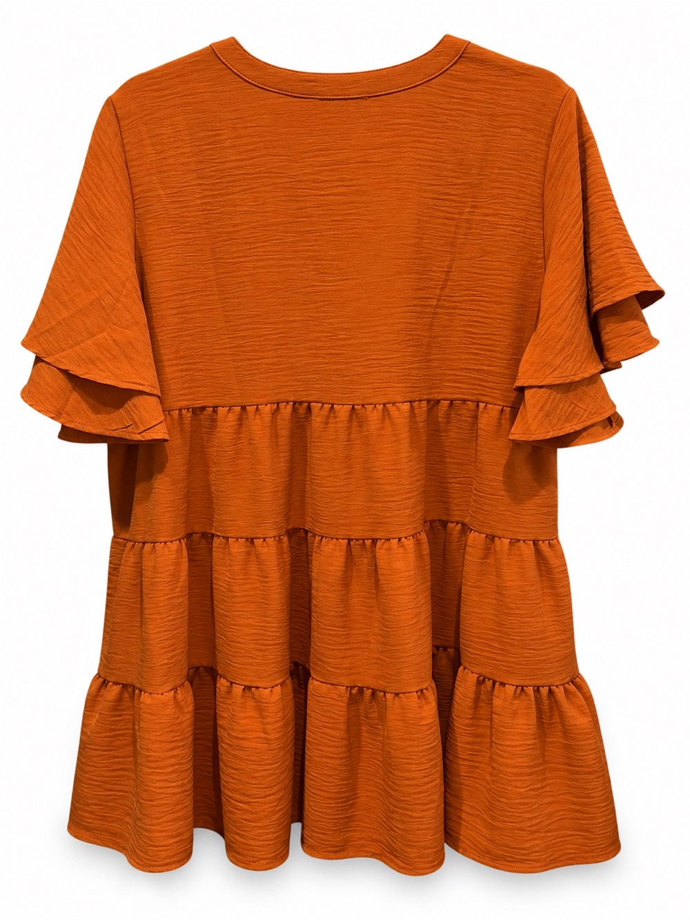 Zenana Rust Orange Tiered Babydoll Tunic Top Flutter Sleeve L NWOT - Picture 3 of 4